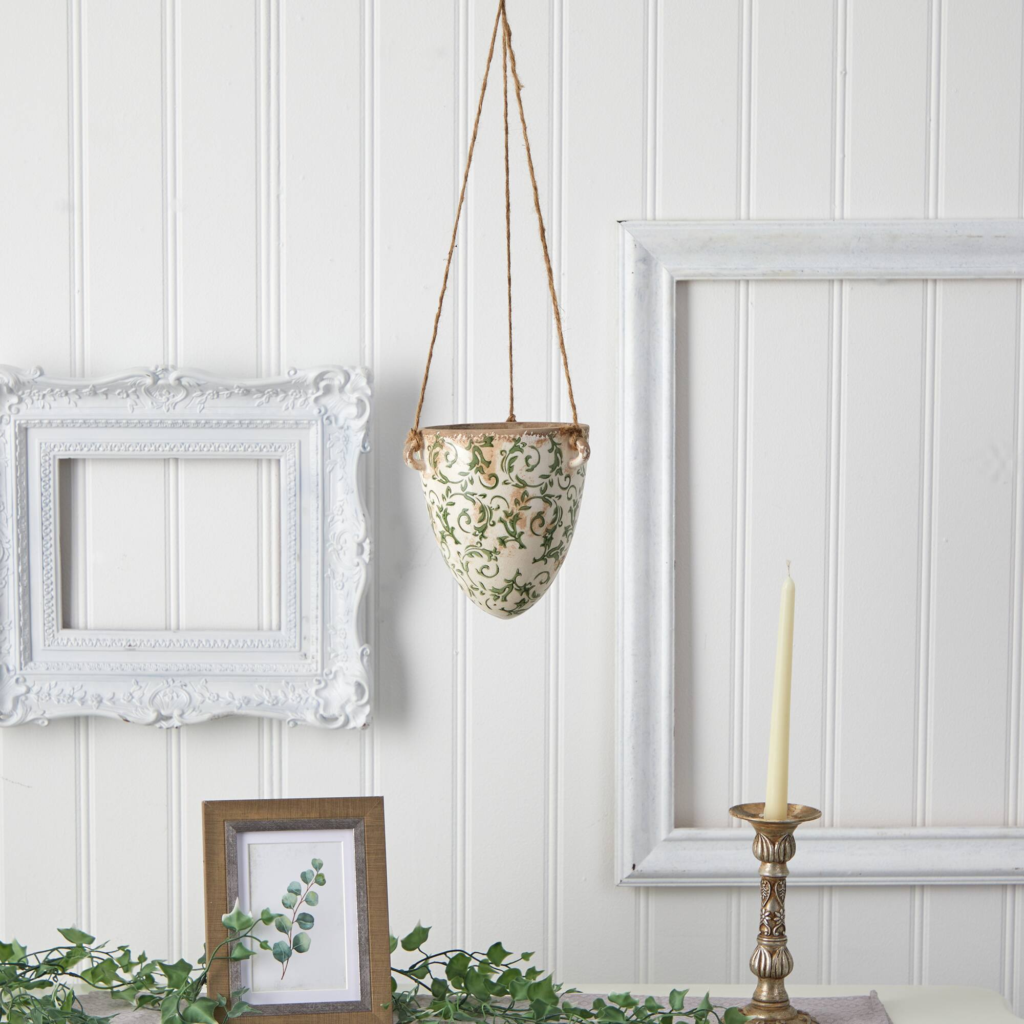 24" Tuscan Hanging Ceramic Scroll Planter